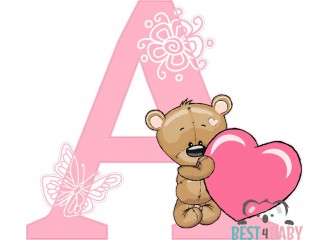 Letter "A" Alphabet, Teddy Bear and Heart, 16 cm