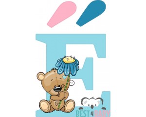 Letter "É" Alphabet, Teddy Bear with flower, 16 cm