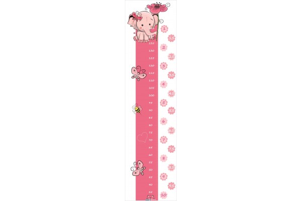 MW-01A PINK ELEPHANT growth chart wall decor - 35 x 120 cm (measuring to 150 cm)