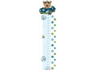 MW-03B BLUE, TEDDY BEAR DRIVES growth chart wall decor - 35 x 120 cm (measuring to 150 cm)