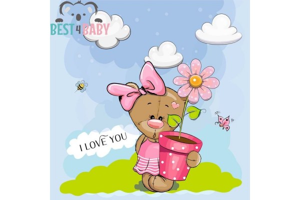 Girl Teddy bear with flowers Poster - from 75 x 75 cm