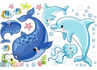 B-42 DOLPHIN and WHALE kids wall decor