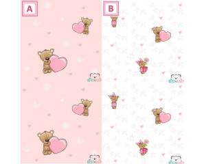 WP-02 TEDDY with HEART baby room wallpaper - 50 cm wide